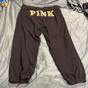 Victorias Secret black peace sign cropped ankle pants “pink” on butt
